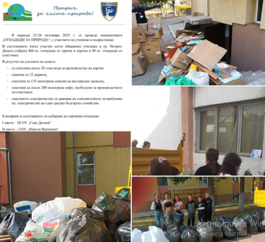 В инициативата Отпадъци за природата“ участваха ученици от общинските училища