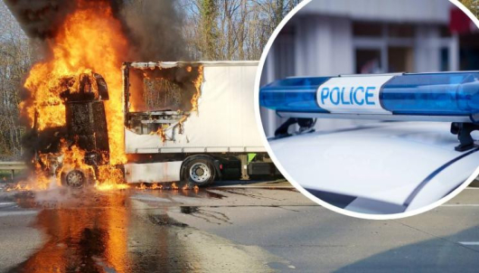Товарен автомобил е изгорял на магистрала Струма Сигнал за горящият