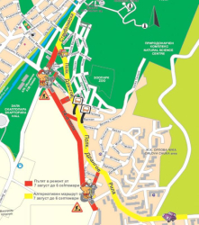 Карта на района на ремонта с отбелязан алтернативен маршрут по ул. “Полк. Дрангов”