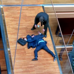 Припадането на Стивън Улфи в Европейския парламент в Страсбург на 6 октомври 2016 г. Сн.: БТА