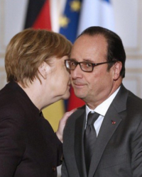 Aнгела Меркел и Франсоа Оланд: Световните сили трябва да работят заедно срещу ИДИЛ. Сн.: EPA/БГНЕС